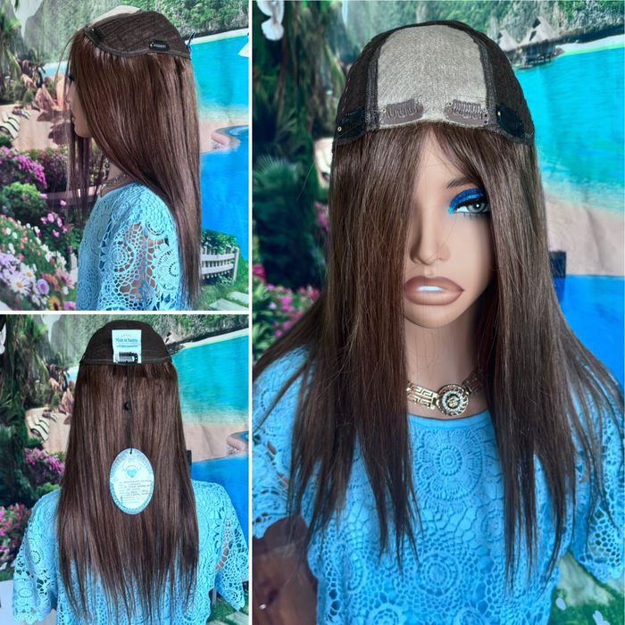 Натуральная большая накладка парик шёлк основа кожа славянка волос 55с