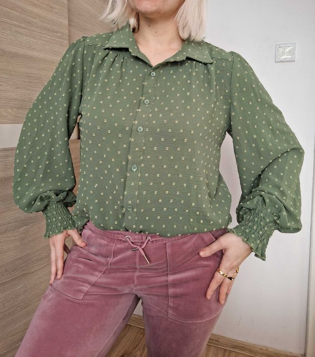Zielona koszula balonowe rękawy L/XL