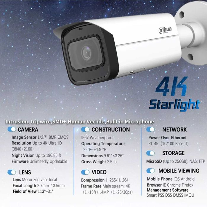 IP камера вариофокальная 8мп Dahua DH-IPC-HFW2841T-ZS (2.7 - 13.5 мм)