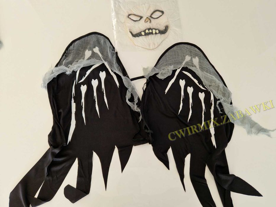 Halloween maska skrzydła szkielet przebranie kościotrup