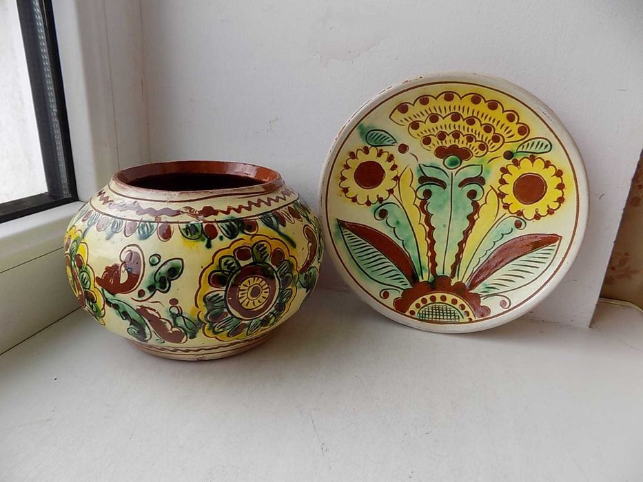 Подарочная настенная тарелка Ваза Гуцульский стиль Косино керамика Цена за 1 шт