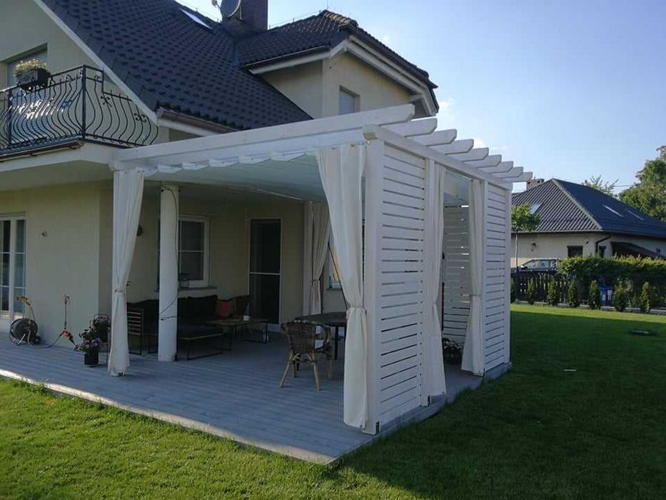 Zadaszenie materiałowe, roleta rzymska, pergola, żagiel, zasłony