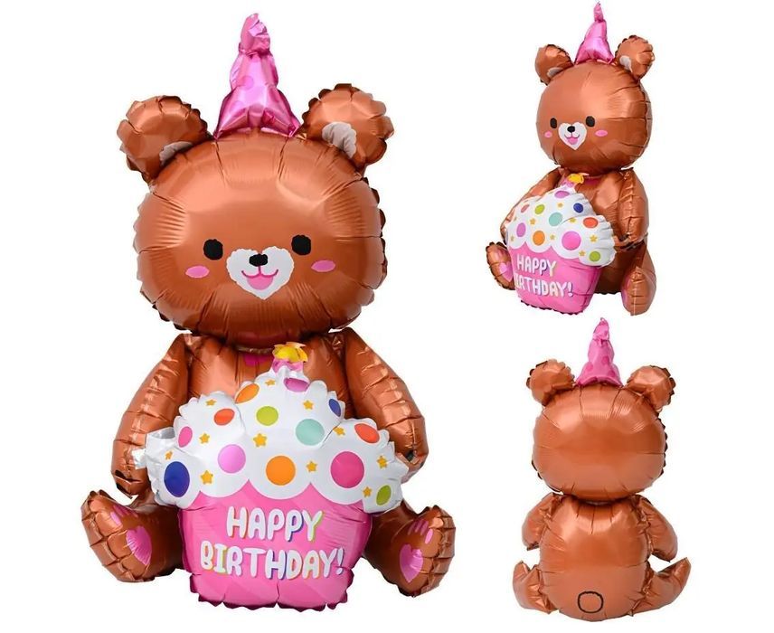 Balon foliowy Miś z tortem urodzinowym 58x42cm. Godan