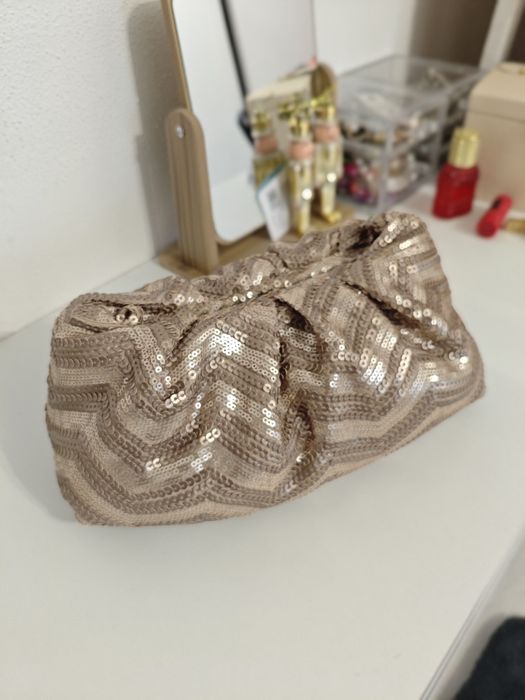 Сумка пельмень золота матове золото пайетки клатч золотиста сумочка