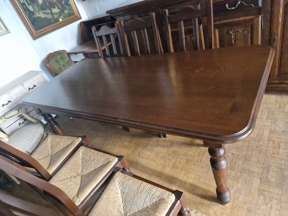 Stół dębowy lity 200x90 cm + komplet krzeseł x6