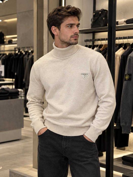 Гольф водолазка Prada молочний, кемел, синій, бавовна (S–XXL)