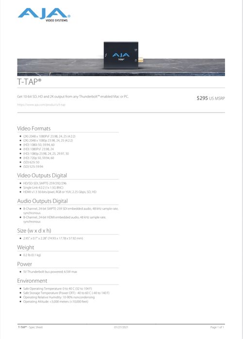 AJA t-tap thunderbolt