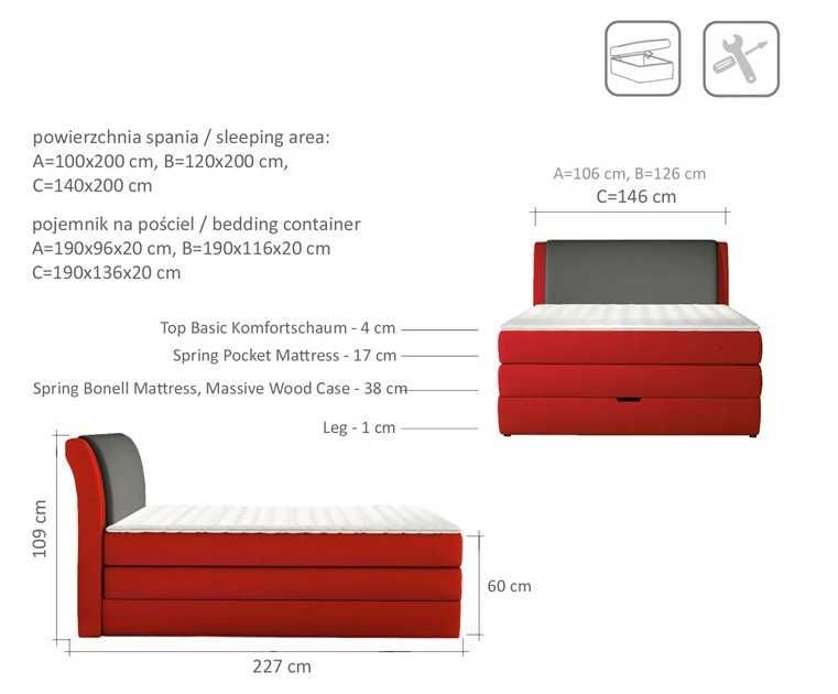 Młodzieżowe łoże kontynentalne AMALFI 140x200 w tkaninie