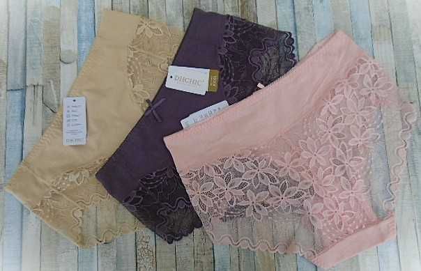 3 szt./majtki bawełniane koronkowe pełne XXL beżowe fioletowe morelowe