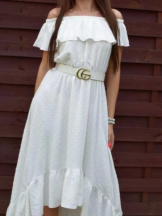 Biała sukienka hiszpanka maxi boho S