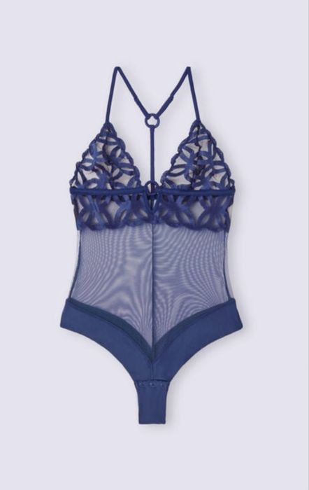 Kobaltowe koronkowe tiulowe body Intimissimi rozmiar S