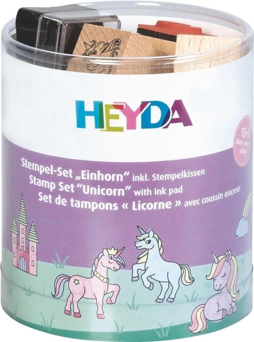 Zestaw stempli 15szt z poduszką Jednorożce Heyda pudełko,