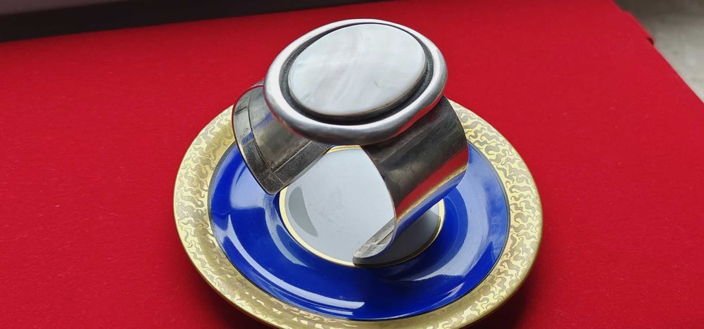 Duża Bransoletka Bangla Srebrna 925 Masa Perłowa Typ Orno Rytosztuka