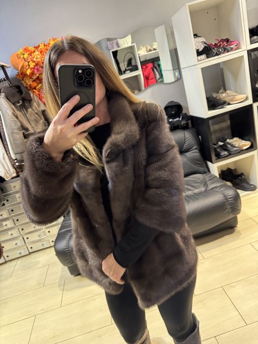 Норкова шуба люкс якість колір капучино