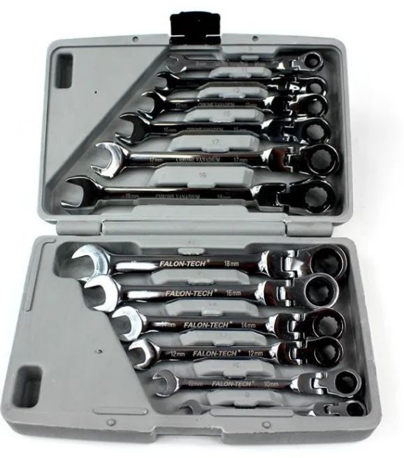 Набор рожково-накидных ключей с трещеткой на кардане 12 шт FALON-TECH