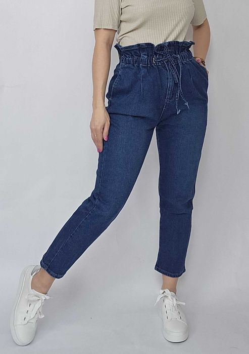 Jeansy damskie mom fit boyfriend elastyczne wysoki stan S