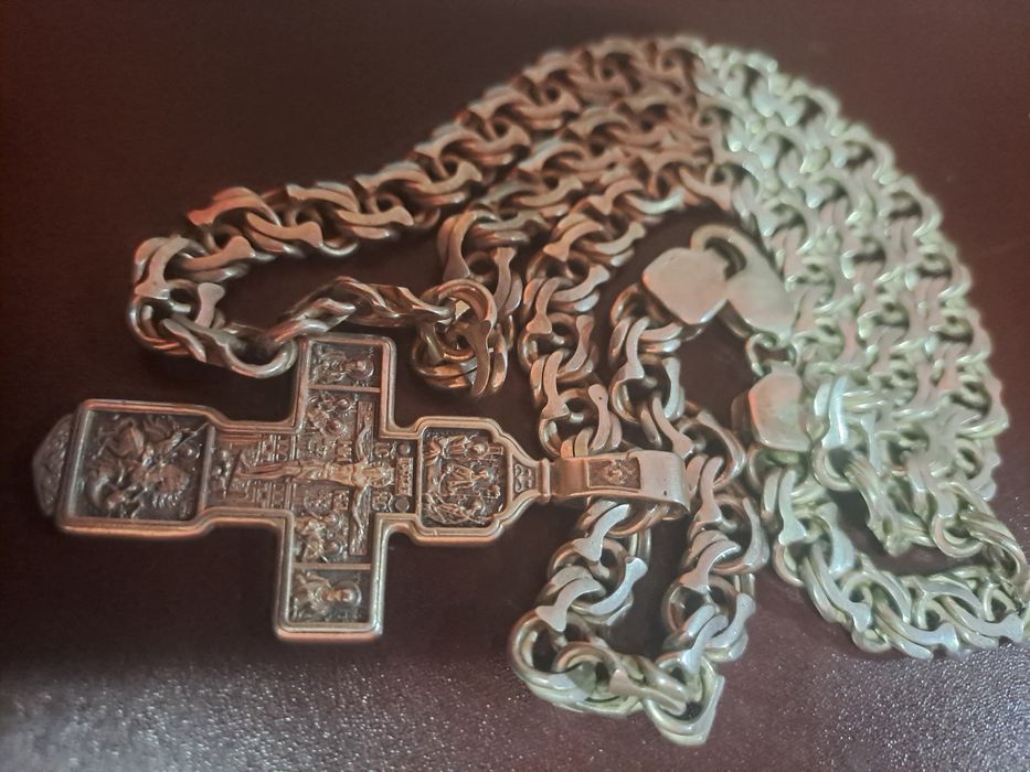 Цепь бисмарк серебро с крестом