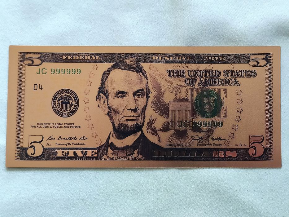 Banknot Pozłacany 5 Dolarów USA
