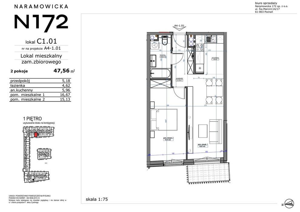 2-pokojowe mieszkanie 47 m² + balkon - Widok 2