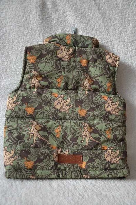 2 chłopięce kamizelki 74cm (na 9 miesięcy)- z dinozaurami i dwustronna