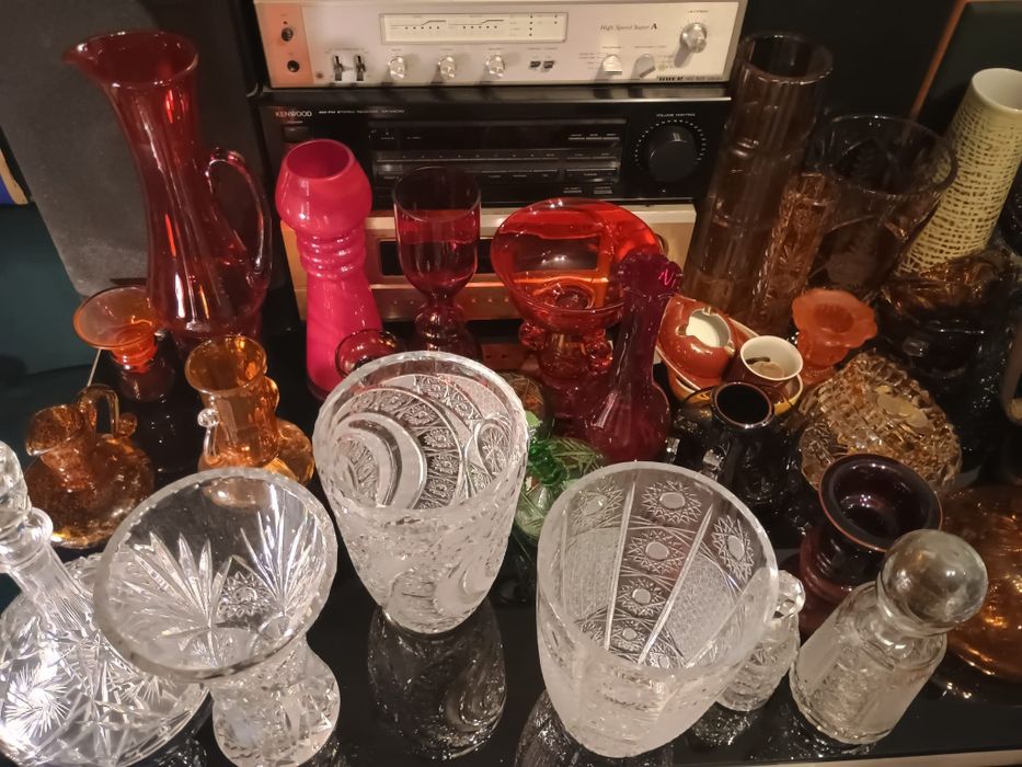 Kryształy PRL wazony karafki koszyczki