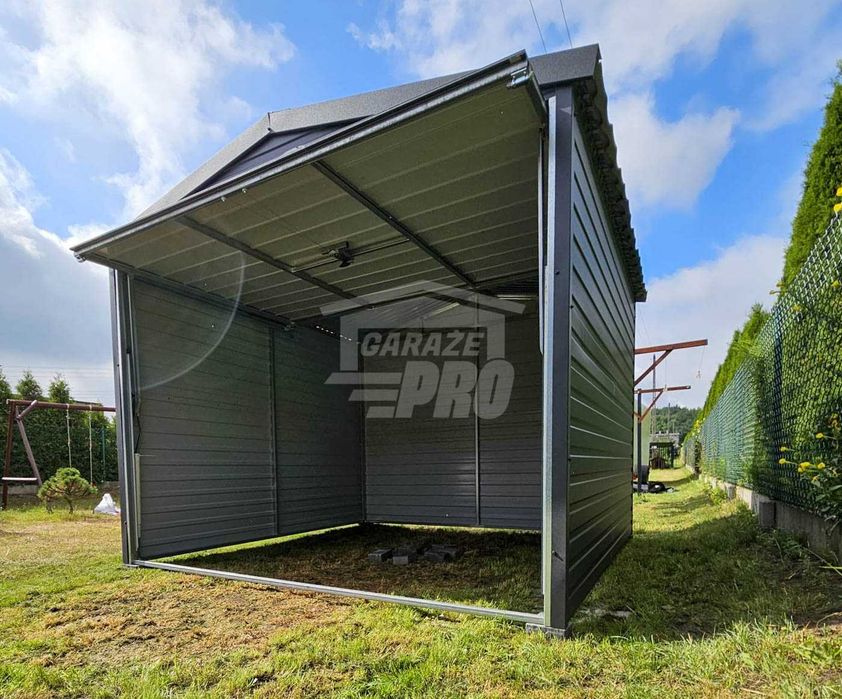 Garaż blaszany 3x3 Brama uchylna - antracyt - dach dwuspadowy GP628