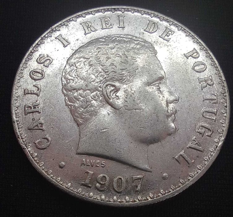 Lote 2 Moedas Prata D. Carlos I - 500 Réis 1907 + 1908 - MBC