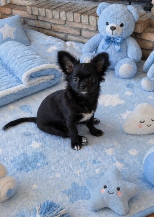 Chihuahua Macho de pêlo longo completamente vacinado