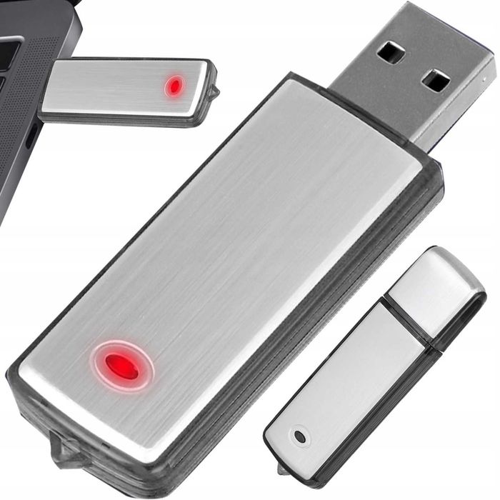MINI Podsłuch szpiegowski mały Dyktafon 16GB Cyfrowy aktywacja PENDRIVE USB