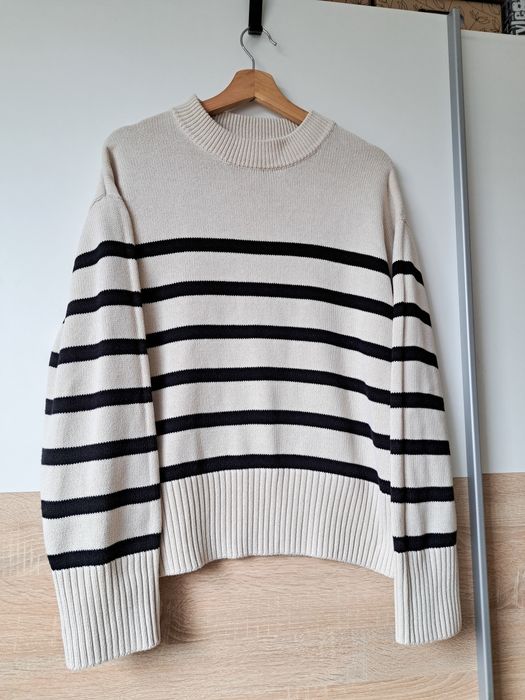 Gina Tricot damski sweter kremowy czarny paski L też M S wiosna lato