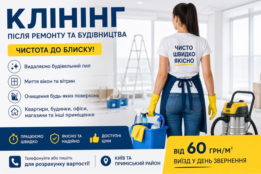 ПРОФЕСІЙНЕ ПРИБИРАННЯ ПІСЛЯ БУДІВНИЦТВА | КИЇВ