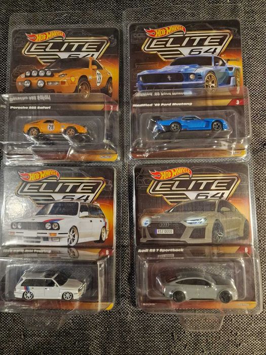 Hot Wheels ELITE 64 - 4 szt: BMW 318i, Porsche 928, Audi RS 7, Mustang