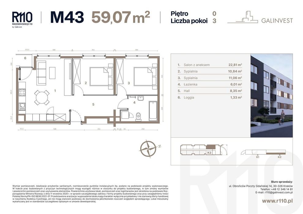 3-pokojowe mieszkanie 59m2 + loggia Bezpośrednio