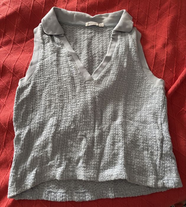 Top malha azul bebé