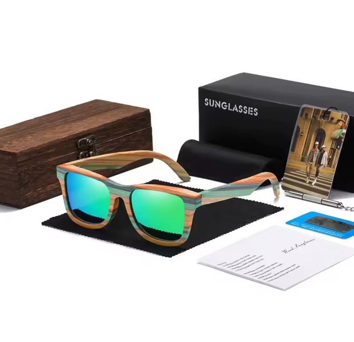 Drewniane okulary przeciwsłoneczne zielone
