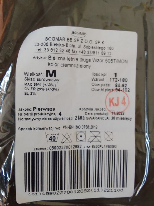 Bielizna letnia długa wzór 505T/MON rozmiar M