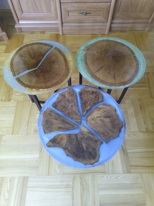 Stolik kawowy, żywica, dębowy