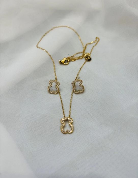 Komplet biżuterii miś cyrkonie stal chirurgiczna nierdzewna