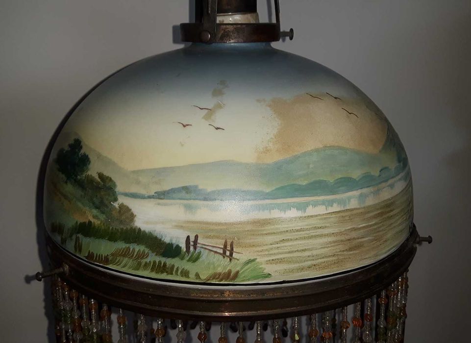 Candeeiro Suspensão antigo em Porcelana pintado