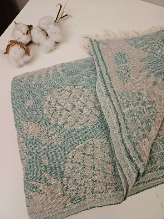 Wielofunkcyjny bawełniany ręcznik Pestemal 100x180 w ananasy zielony