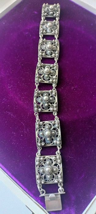 Art Deco Antyk  Filigranowa srebrna bransoletka