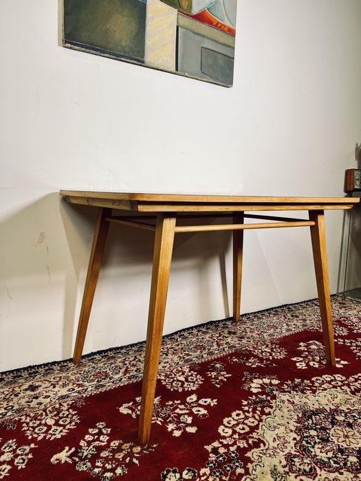 Stół PRL space age Jirak dla Drevnoimpregna Czechy buk mat lata 60