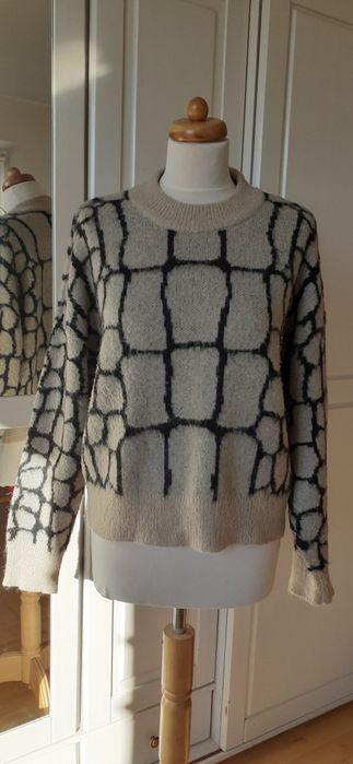Ciepły sweter beżowy damski L lużny akryl wełna