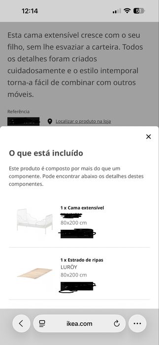 Cama Extensivel Branca Ikea c/ colchão e estrado