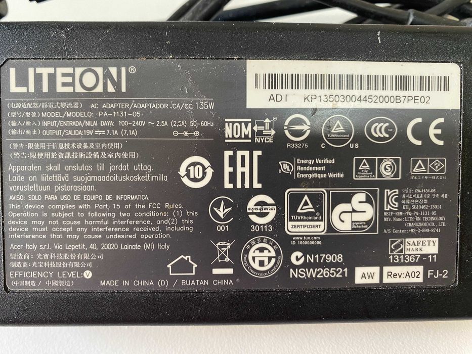 Original Acer Charger 19V 7.1A, 135W 5.5x2.5mm64741315618306121