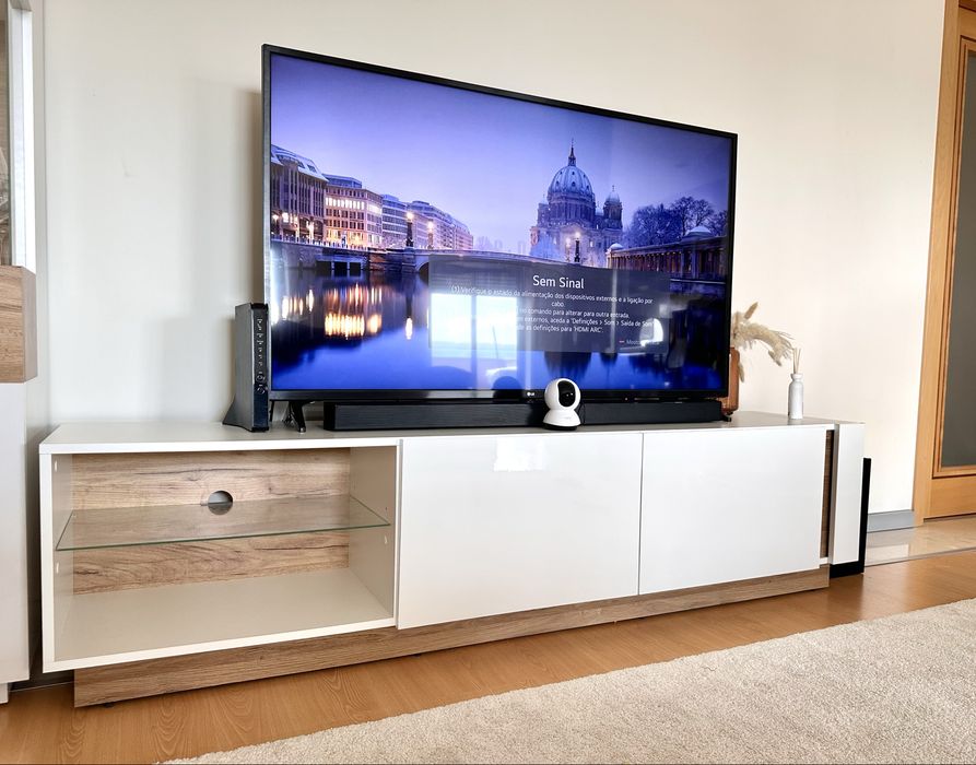 Móvel TV branco brilhante e carvalho 187cm novo