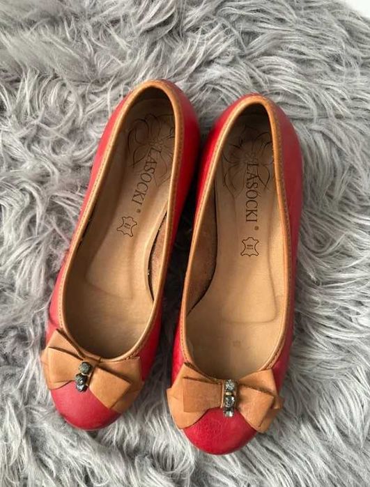 Baleriny vinatege skórzane skóra Boho cottge core coquette Lasocki 36