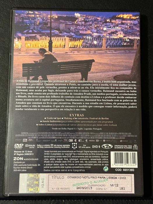 DVD do filme Comboio noturno para Lisboa