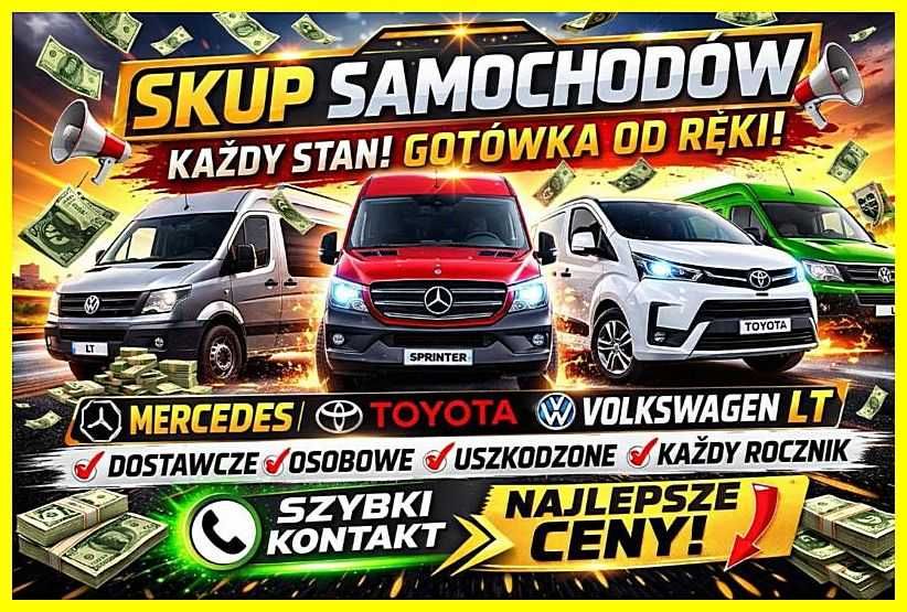 SKUP AUT* Małopolska* Kupię każdego Sprintera,Vw Lt,Każdą Toyotę*