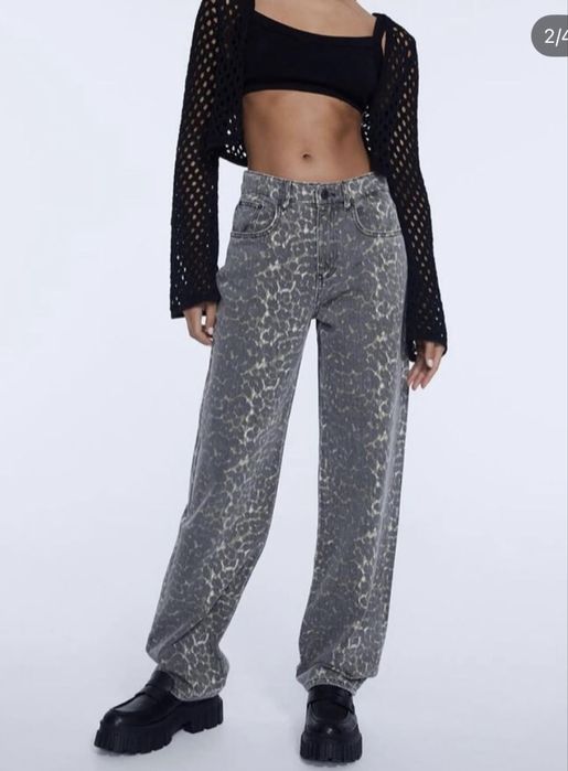 Джинси stradivarius леопардовий принт прямі 36
